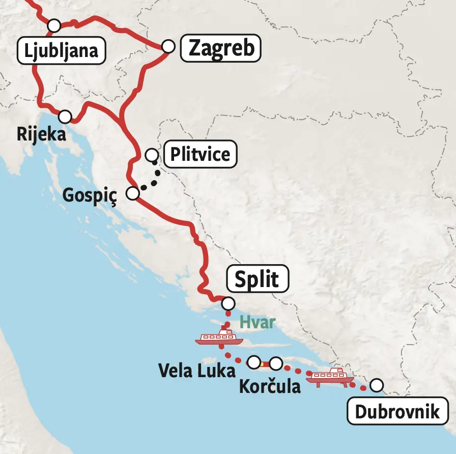 Treinrondreis Kroatië - Kaart