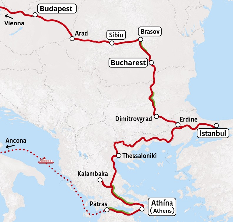 Orient Express Route to Istanbul - Rail Map