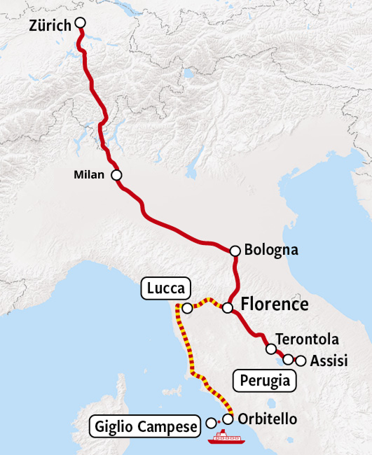 Tuscany and Umbria - Rail Map 