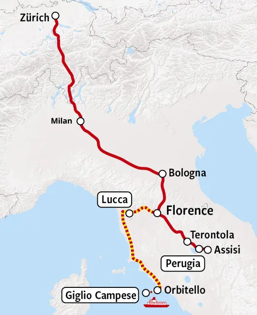 Tuscany and Umbria - Rail Map 