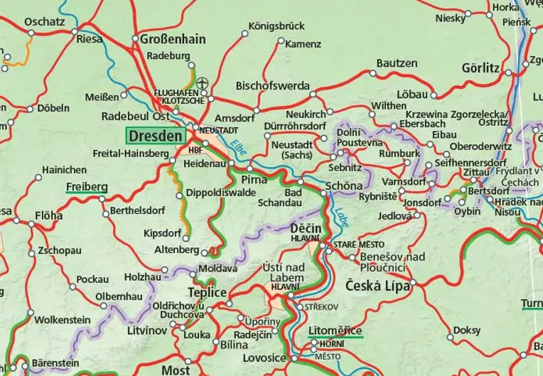 Uitsnede kaart Elbe-Labe